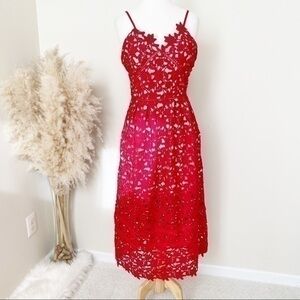 Red and nude lace midi dress size L